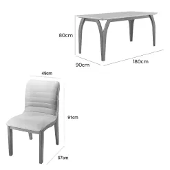 Mesa De Jantar Agata 180x90cm Com Vidro E 6 Cadeiras Sofia Em Linho Madeira Lj Moveis 83313