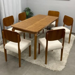 Mesa De Jantar Alegra 160x80cm Sem Vidro E 6 Cadeiras Barcelona Em Linho Madeira Jcm 44860