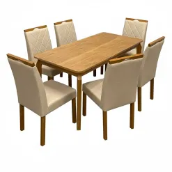 Mesa De Jantar Alegra 160x80cm Sem Vidro E 6 Cadeiras California Em Linho Estofadas Jcm Cinamomo Com Tecido Bege 23829