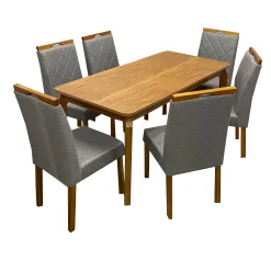 Mesa De Jantar Alegra 160x80cm Sem Vidro E 6 Cadeiras California Em Linho Estofadas Jcm Cinamomo Com Tecido Cinza 62480