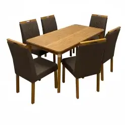 Mesa De Jantar Alegra 160x80cm Sem Vidro E 6 Cadeiras California Em Veludo Estofadas Jcm Cinamomo Com Tecido Marrom 68205