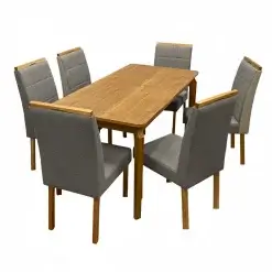 Mesa De Jantar Alegra 160x80cm Sem Vidro E 6 Cadeiras Giulia Em Linho Estofadas Jcm Cinamomo Com Tecido Cinza 21755