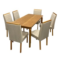 Mesa De Jantar Alegra 160x80cm Sem Vidro E 6 Cadeiras Giulia Em Veludo Estofadas Jcm Cinamomo Com Tecido Bege 46854