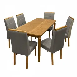 Mesa De Jantar Alegra 160x80cm Sem Vidro E 6 Cadeiras Giulia Em Veludo Estofadas Jcm Cinamomo Com Tecido Cinza 88727