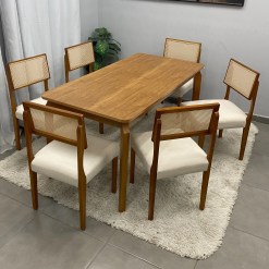 Mesa De Jantar Alegra 160x80cm Sem Vidro E 6 Cadeiras Grecia Madeira Em Linho Jcm 47694