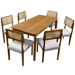 Mesa De Jantar Alegra 160x80cm Sem Vidro E 6 Cadeiras Grecia Madeira Em Linho Jcm Cinamomo Com Tecido Cinza 29748