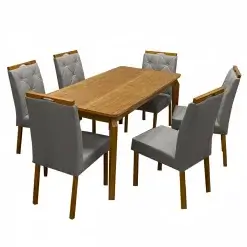 Mesa De Jantar Alegra 160x80cm Sem Vidro E 6 Cadeiras Jasmim Em Veludo Estofadas Jcm Cinamomo Com Tecido Cinza 55233