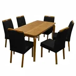 Mesa De Jantar Alegra 160x80cm Sem Vidro E 6 Cadeiras Jasmim Em Veludo Estofadas Jcm Cinamomo Com Tecido Preto 98149