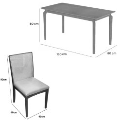 Mesa De Jantar Alegra 160x80cm Sem Vidro E 6 Cadeiras Lara Kappesberg Em Linho Madeira Jcm 89401