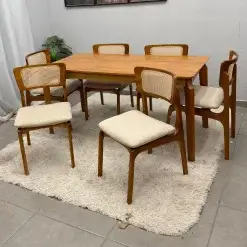 Mesa De Jantar Alegra 160x80cm Sem Vidro E 6 Cadeiras New Viena Em Linho Madeira Jcm 12614