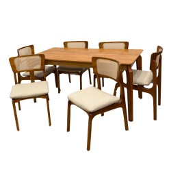 Mesa De Jantar Alegra 160x80cm Sem Vidro E 6 Cadeiras New Viena Em Linho Madeira Jcm Cinamomo Com Tecido Bege 15791