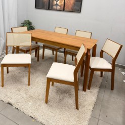 Mesa De Jantar Alegra 160x80cm Sem Vidro E 6 Cadeiras Oiti Em Linho Madeira Jcm 12839