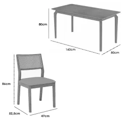 Mesa De Jantar Alegra 160x80cm Sem Vidro E 6 Cadeiras Oiti Em Linho Madeira Jcm 82106