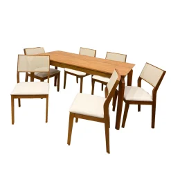 Mesa De Jantar Alegra 160x80cm Sem Vidro E 6 Cadeiras Oiti Em Linho Madeira Jcm Cinamomo Com Tecido Bege 49113