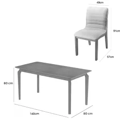 Mesa De Jantar Alegra 160x80cm Sem Vidro E 6 Cadeiras Sofia Em Linho Madeira Jcm 23552
