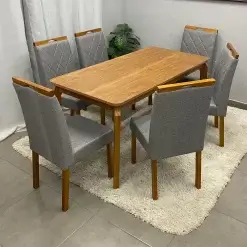 Mesa De Jantar Alegra 180x90 Sem Vidro E 6 Cadeiras California Em Veludo Estofadas Jcm 21506