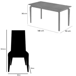 Mesa De Jantar Alegra 180x90 Sem Vidro E 6 Cadeiras California Em Veludo Estofadas Jcm 92087