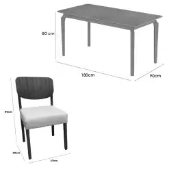 Mesa De Jantar Alegra 180x90cm Sem Vidro E 6 Cadeiras Barcelona Em Linho Madeira Jcm 24298