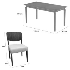 Mesa De Jantar Alegra 180x90cm Sem Vidro E 6 Cadeiras Barcelona Em Linho Madeira Jcm 24298