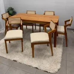 Mesa De Jantar Alegra 180x90cm Sem Vidro E 6 Cadeiras Berlim Madeira Em Linho Jcm 78628