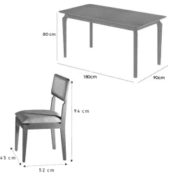 Mesa De Jantar Alegra 180x90cm Sem Vidro E 6 Cadeiras Canada Em Linho Madeira Jcm 36427