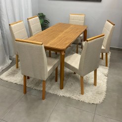 Mesa De Jantar Alegra 180x90cm Sem Vidro E 6 Cadeiras Giulia Em Linho Estofadas Jcm 48197