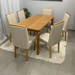 Mesa De Jantar Alegra 180x90cm Sem Vidro E 6 Cadeiras Giulia Em Veludo Estofadas Jcm 35311