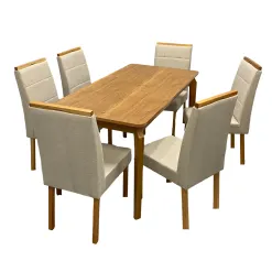 Mesa De Jantar Alegra 180x90cm Sem Vidro E 6 Cadeiras Giulia Em Veludo Estofadas Jcm Cinamomo Com Tecido Bege 56951