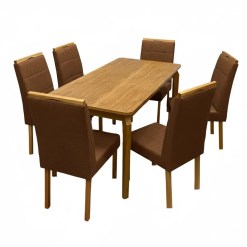 Mesa De Jantar Alegra 180x90cm Sem Vidro E 6 Cadeiras Giulia Em Veludo Estofadas Jcm Cinamomo Com Tecido Marrom 18156