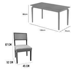Mesa De Jantar Alegra 180x90cm Sem Vidro E 6 Cadeiras Grecia Madeira Em Linho Jcm 36544