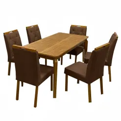 Mesa De Jantar Alegra 180x90cm Sem Vidro E 6 Cadeiras Jasmim Em Veludo Estofadas Jcm Cinamomo Com Tecido Marrom 46473