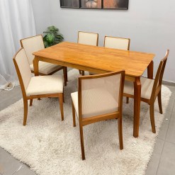 Mesa De Jantar Alegra 180x90cm Sem Vidro E 6 Cadeiras Lara Kappesberg Em Linho Madeira Jcm 84277
