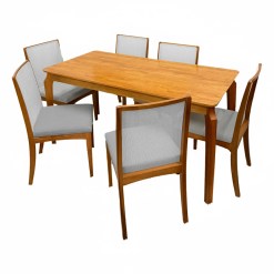 Mesa De Jantar Alegra 180x90cm Sem Vidro E 6 Cadeiras Lara Kappesberg Em Linho Madeira Jcm Cinamomo Com Tecido Cinza 47870