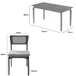 Mesa De Jantar Alegra 180x90cm Sem Vidro E 6 Cadeiras New Viena Em Linho Madeira Jcm 22103