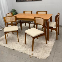 Mesa De Jantar Alegra 180x90cm Sem Vidro E 6 Cadeiras New Viena Em Linho Madeira Jcm 86149