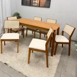 Mesa De Jantar Alegra 180x90cm Sem Vidro E 6 Cadeiras Oiti Em Linho Madeira Jcm 66829