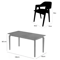 Mesa De Jantar Alegra 180x90cm Sem Vidro E 6 Cadeiras Perola Em Corino Madeira Jcm 33882