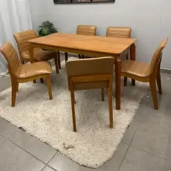Mesa De Jantar Alegra 180x90cm Sem Vidro E 6 Cadeiras Sofia Em Corino Madeira Jcm 48967