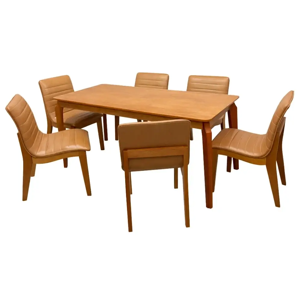 Mesa De Jantar Alegra 180x90cm Sem Vidro E 6 Cadeiras Sofia Em Corino Madeira Jcm Cinamomo Com Tecido Marrom 23072