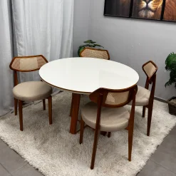 Mesa De Jantar Atlanta 100cm Redonda Com Vidro E 4 Cadeiras Athenas Em Linho Madeira Minas Plac 60046