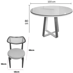 Mesa De Jantar Atlanta 100cm Redonda Com Vidro E 4 Cadeiras Athenas Em Linho Madeira Minas Plac 75465