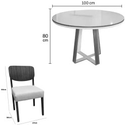 Mesa De Jantar Atlanta 100cm Redonda Com Vidro E 4 Cadeiras Barcelona Em Linho Madeira Minas Plac 57321