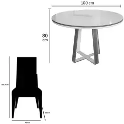 Mesa De Jantar Atlanta 100cm Redonda Com Vidro E 4 Cadeiras California Em Linho Estofadas Minas Plac 45504