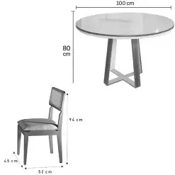 Mesa De Jantar Atlanta 100cm Redonda Com Vidro E 4 Cadeiras Canada Em Linho Madeira Minas Plac 86295