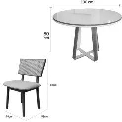 Mesa De Jantar Atlanta 100cm Redonda Com Vidro E 4 Cadeiras Diamante Em Linho Madeira Minas Plac 12070