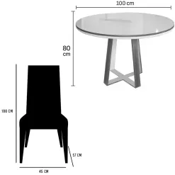 Mesa De Jantar Atlanta 100cm Redonda Com Vidro E 4 Cadeiras Giulia Em Linho Estofadas Minas Plac 18571