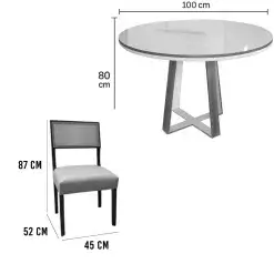 Mesa De Jantar Atlanta 100cm Redonda Com Vidro E 4 Cadeiras Grecia Em Linho Madeira Minas Plac 43379