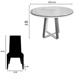 Mesa De Jantar Atlanta 100cm Redonda Com Vidro E 4 Cadeiras Jasmim Em Linho Estofadas Minas Plac 50033