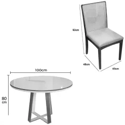 Mesa De Jantar Atlanta 100cm Redonda Com Vidro E 4 Cadeiras Lara Kappesberg Em Linho Madeira Minas Plac 50416