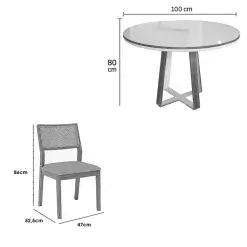 Mesa De Jantar Atlanta 100cm Redonda Com Vidro E 4 Cadeiras Oiti Em Linho Madeira Minas Plac 67702